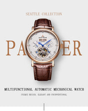 Load image into Gallery viewer, Reef Tiger Luxury Tourbillon Watches for Men Functional Watch Brown Leather Strap Automatic Wrist Watch RGA1903