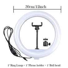 Load image into Gallery viewer, 12" 30cm Photography LED Selfie Ring Light Dimmable Lamps Camera Phone Photo Lamp with Tripod For Youtube Live Makeup Studio