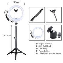 Load image into Gallery viewer, 12" 30cm Photography LED Selfie Ring Light Dimmable Lamps Camera Phone Photo Lamp with Tripod For Youtube Live Makeup Studio