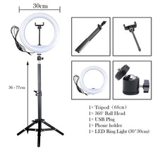 Load image into Gallery viewer, 12" 30cm Photography LED Selfie Ring Light Dimmable Lamps Camera Phone Photo Lamp with Tripod For Youtube Live Makeup Studio