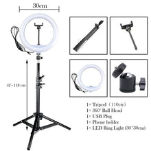 Load image into Gallery viewer, 12" 30cm Photography LED Selfie Ring Light Dimmable Lamps Camera Phone Photo Lamp with Tripod For Youtube Live Makeup Studio