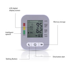 Load image into Gallery viewer, OLIECO USB Rechargeable Blood Pressure Monitor English Voice Automatic Electric PR Tonometer Digital LCD Screen Sphygmomanometer
