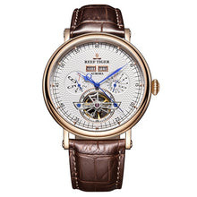 Load image into Gallery viewer, Reef Tiger Luxury Tourbillon Watches for Men Functional Watch Brown Leather Strap Automatic Wrist Watch RGA1903