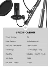 Load image into Gallery viewer, FIFINE Studio Condenser USB Computer Microphone Kit With Adjustable Scissor Arm Stand Shock Mount for YouTube Voice Overs-T669