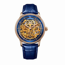 Load image into Gallery viewer, Reef Tiger/RT Skeleton Unique Watch Designs Automatic Watch Leather Strap Rose Gold Ultra Thin Watches For Men RGA1975