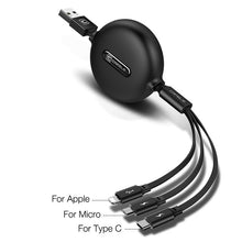 Load image into Gallery viewer, 3 in 1 Retractable Micro USB Type C Cable for iPhone Samsung Huawei Fast Charging