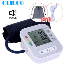 Load image into Gallery viewer, OLIECO USB Rechargeable Blood Pressure Monitor English Voice Automatic Electric PR Tonometer Digital LCD Screen Sphygmomanometer