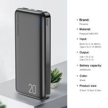 Load image into Gallery viewer, Power Bank 20000mAh Portable Charging Poverbank Mobile Phone External Battery Charger Powerbank 20000 mAh for Xiaomi Mi