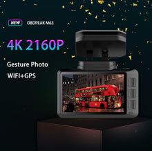 Load image into Gallery viewer, OBDPEAK M63s 4K Dash Cam Gesture Photo WiFi Car Camera Dashcam 3840*2160P 30FPS Ultra HD DVR Video Recorder GPS Tracker Dashcam