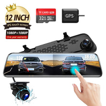 Load image into Gallery viewer, 12-inch RearView Mirror Car Dvr Camera Dashcam GPS FHD Dual 1080P Lens Driving Video Recorder Dash Cam with BONUS 32G Card
