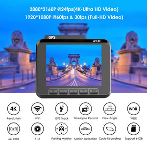 AZDOME M06 4K/2880*2160P WiFi Car DVRs Recorder Dash Cam Dual Lens Vehicle Rear Camera Built in GPS WDR Night Vision Dashcam