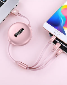 3 in 1 Retractable Micro USB Type C Cable for iPhone Samsung Huawei Fast Charging