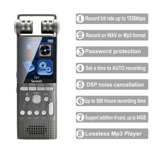 Professional Voice Activated Digital Audio Voice Recorder 16GB 8GB USB Pen Non-Stop 100hr Recording PCM 1536Kbps Support TF-Card