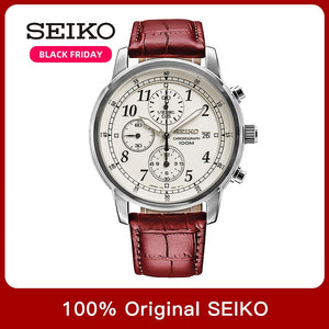 100% Original Seiko 5 Solar energy Quartz Watch Luminous hands Calendar Leather Sraps Business Fashion Watch Global Warranty