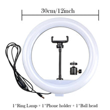 Load image into Gallery viewer, 12&quot; 30cm Photography LED Selfie Ring Light Dimmable Lamps Camera Phone Photo Lamp with Tripod For Youtube Live Makeup Studio
