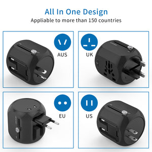 NTONPOWER Universal Adapter All-In-One International Travel Plug Adapter with Type-C QC3.0 Wall Charger for US/EU/AU/UK