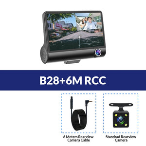 E-ACE Dashcam B28 Car DVRs 4 Inch Car Camera FHD 1080P Auto Recorder Dash Cam 3 Camera lens Registrator with Rear View Camera