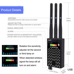 Professional G618 Detector/Sweeper 3 Antenna Anti Spy RF CDMA Signal Finder For GSM Bug GPS Tracker Wireless Hidden Camera Eavesdropping devices