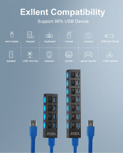 USB 3.0 HUB USB HUB 2.0 Multi USB Splitter USB 3 Hab Use Power Adapter Hub USB 3.0 4/7 Port Expander PC Computer Accessories