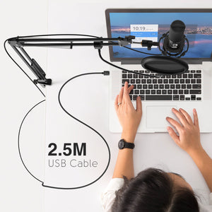 FIFINE Studio Condenser USB Computer Microphone Kit With Adjustable Scissor Arm Stand Shock Mount for YouTube Voice Overs-T669