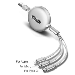 3 in 1 Retractable Micro USB Type C Cable for iPhone Samsung Huawei Fast Charging