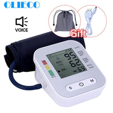Load image into Gallery viewer, OLIECO USB Rechargeable Blood Pressure Monitor English Voice Automatic Electric PR Tonometer Digital LCD Screen Sphygmomanometer
