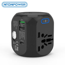 Load image into Gallery viewer, NTONPOWER Universal Adapter All-In-One International Travel Plug Adapter with Type-C QC3.0 Wall Charger for US/EU/AU/UK
