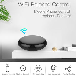 Replaces standard remote controllers with this device and use an app or voice control to turn on/off change settings etc of devices such as TV Air-conditioners fans etc