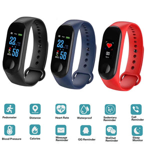 M3 Blood Pressure Outdoor Waterproof Smart Wristband Bracelet Health Sport Heart Rate Monitor Step Counter Fitness Tracker Watch
