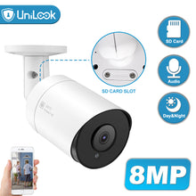 Load image into Gallery viewer, Unilook 8MP 4K IP Camera POE Outdoor Waterproof Audio CCTV Bullet Camera SD Card Slot Motion Detection ONVIF For PoE NVR 48V
