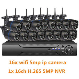 5mp wifi cctv system wireless ip camera nvr set 16CH 8CH 4CH H.265 video surveillance kit IR outdoor security camera system