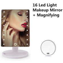 Load image into Gallery viewer, LED Touch Screen Makeup Mirror Professional Vanity Mirror With 16/22 LED Lights Health Beauty Adjustable Countertop 180° Rotating
