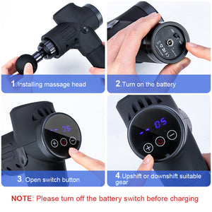 20 Gears LCD Touch Screen High Frequency Massage Gun Muscle Relax Body Relaxation Electric Massager with Portable Bag 6 heads