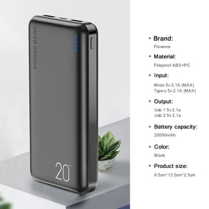 Power Bank 20000mAh Portable Charging Poverbank Mobile Phone External Battery Charger Powerbank 20000 mAh for Xiaomi Mi