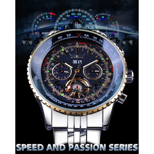 Jaragar 2017 Flying Series Golden Bezel Scale Dial Design Stainless Steel Mens Watch Top Brand Luxury Automatic Mechanical Watch
