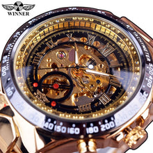 Load image into Gallery viewer, Winner Mechanical Sport Design Bezel Golden Watch Mens Watches Top Brand Luxury Montre Homme Clock Men Automatic Skeleton Watch
