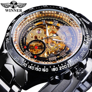 Winner Mechanical Sport Design Bezel Golden Watch Mens Watches Top Brand Luxury Montre Homme Clock Men Automatic Skeleton Watch