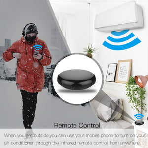 You don't need the top of the line Wifi controlled Airconditioner or other devices - you can use this device to remotely control any device in the room that operates with an Infra-Red remote control