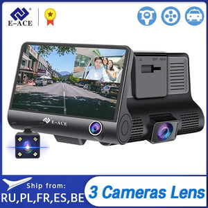 E-ACE Dashcam B28 Car DVRs 4 Inch Car Camera FHD 1080P Auto Recorder Dash Cam 3 Camera lens Registrator with Rear View Camera