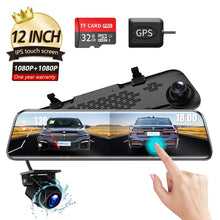 Load image into Gallery viewer, 12-inch RearView Mirror Car Dvr Camera Dashcam GPS FHD Dual 1080P Lens Driving Video Recorder Dash Cam with BONUS 32G Card

