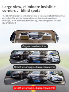 12-inch RearView Mirror Car Dvr Camera Dashcam GPS FHD Dual 1080P Lens Driving Video Recorder Dash Cam with BONUS 32G Card