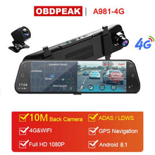 Load image into Gallery viewer, 4G Car DVR 10&quot; Android 8.1 Stream RearView Mirror FHD 1080P ADAS Dash Cam Camera Video Recorder Auto Registrar Dashcam GPS DVRS
