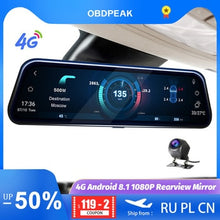 Load image into Gallery viewer, 4G Car DVR 10&quot; Android 8.1 Stream RearView Mirror FHD 1080P ADAS Dash Cam Camera Video Recorder Auto Registrar Dashcam GPS DVRS
