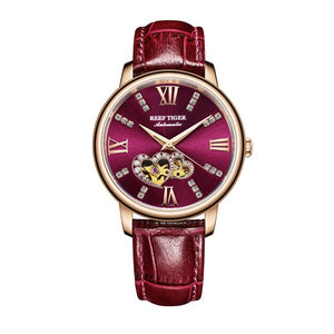 Reef Tiger/RT Top Brand Luxury Ladies Watch Automatic Fashion Watches Lover Gift Rose Gold Red Watch Relogio Feminino RGA1580